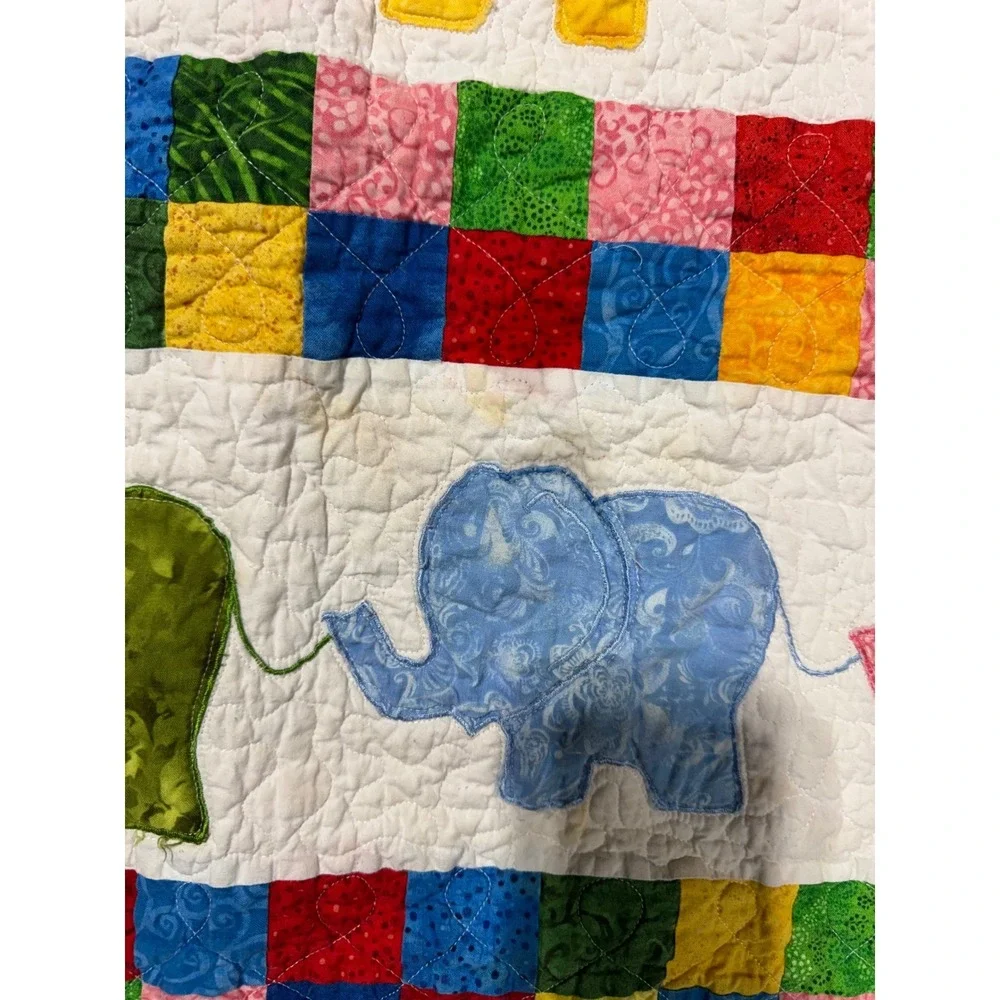 Handmade Elephant Patchwork Baby Quilt Colorful Nursery‎ Blanket 41x38 2017